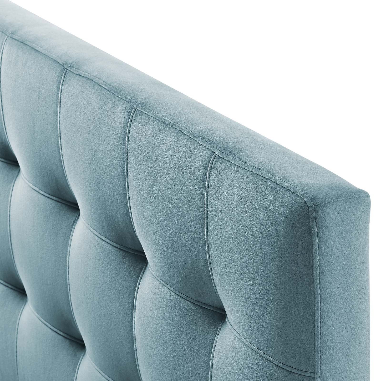 Contemporary Modern Urban Designer Bedroom Queen Size Tufted Headboard, Velvet Fabric, Light Blue