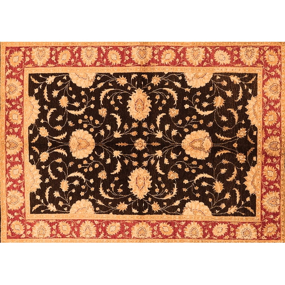 Ahgly Company Indoor Rectangle Oriental Orange Industrial Area Rugs, 7' x 10'