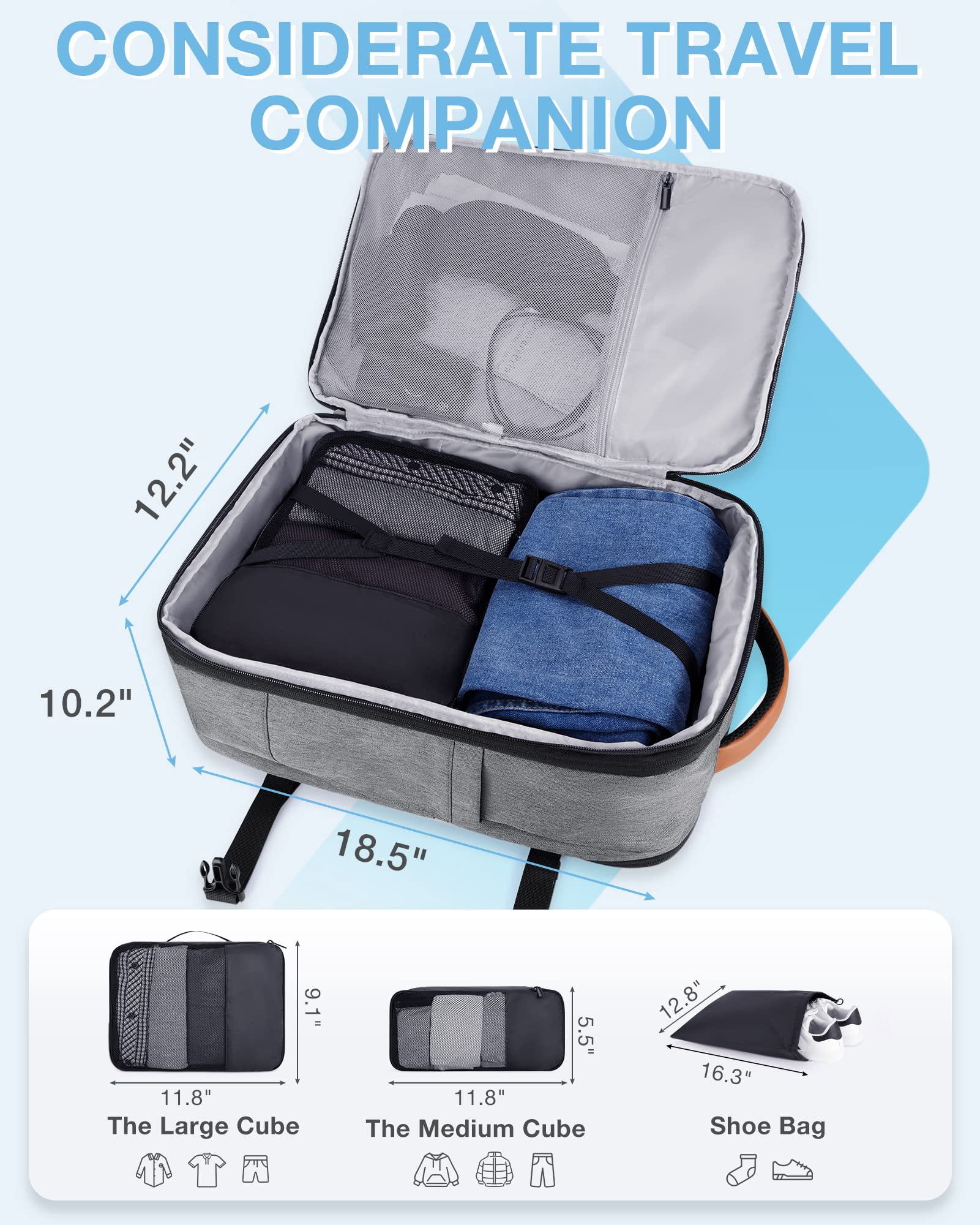 BAGSMART Extra Larger 40L Travel Backpack Expandable Business Backpack with Packing Cubes, Airline Approved Carry On Luggage Backpack Fit 17" Laptop, Waterproof College Daypack with Shoe Bag, Gray