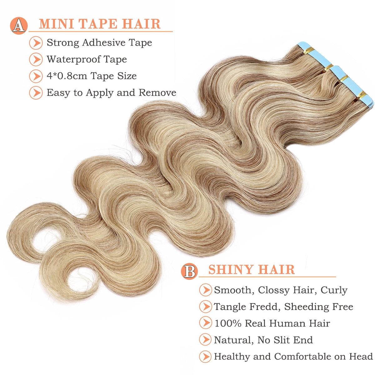 SEGO Tape Extensions – 20 Tressen 60g Set, 100% Remy Echthaar, Klebbare Haarverlängerungen, In Verschiedenen Längen & Farben