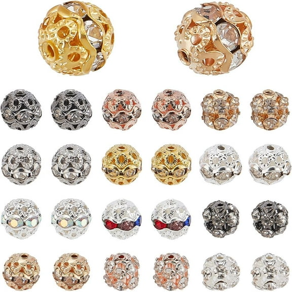 12 Colors Rhinestone Beads 96pcs Shiny Beads Sparkly Beads 8mm Disco Ball Beads Round Spacer Beads Metal Loose Beads for Christmas Jewelry Making DIY Craft Bracelet Necklace