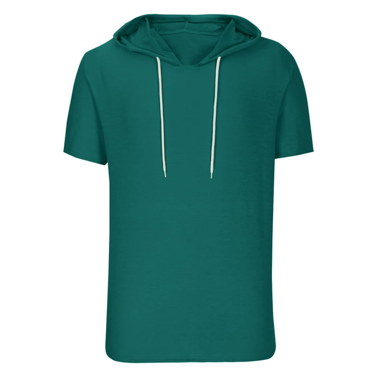 Mens Short Sleeve Hoodie Sweatshirts Drawstring Hooded Pullover