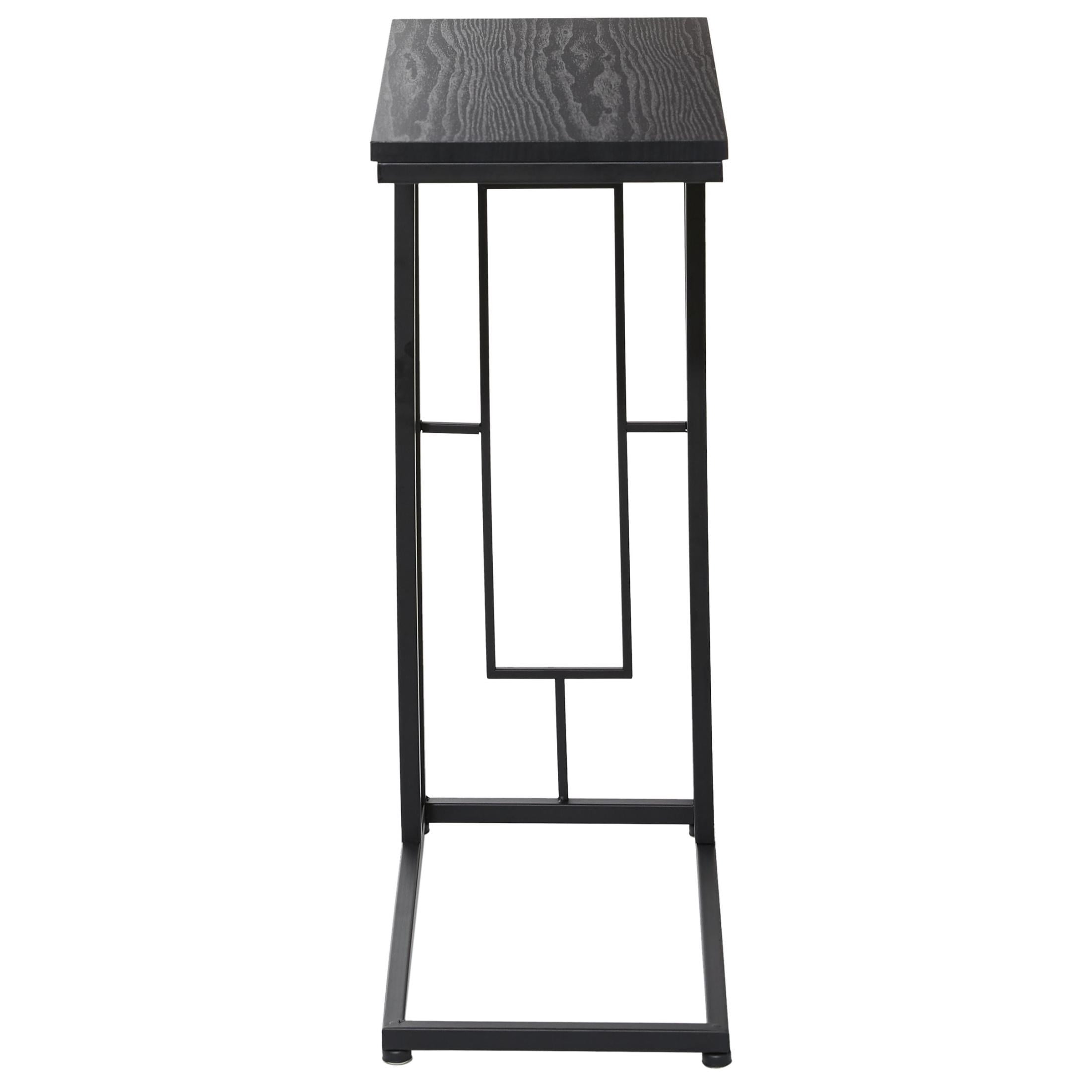 DecMode 10" x 26" Dark Brown Metal C-Shaped Accent Table with Black Metal Base, 1-Piece
