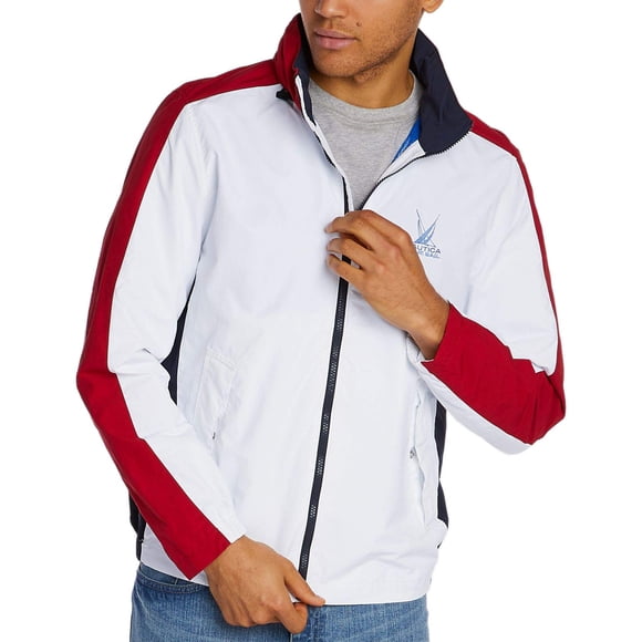 Nautica Men's Blue Sail Colorblocked Windbreaker (Bright White, XXL)
