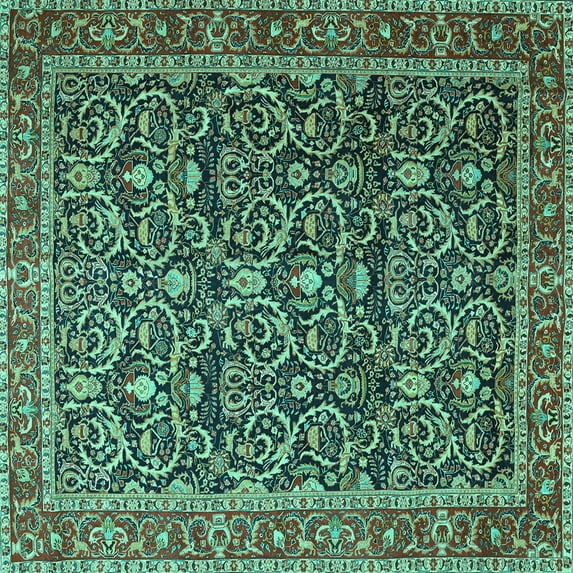 Ahgly Company Indoor Square Persian Turquoise Blue Traditional Area Rugs, 5' Square