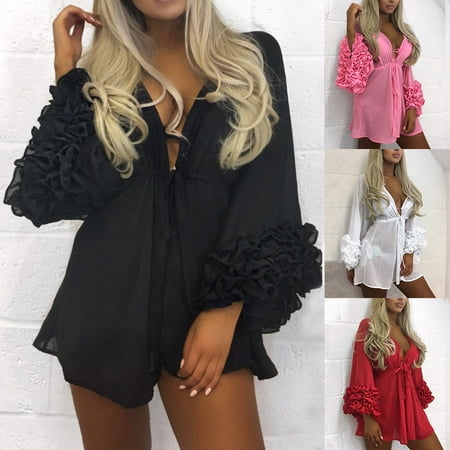 Women Ladies Bikini Swimwear Cover Up Summer Beach Solid Swimsuit Cover Ups Short Dress Bathing Suit Kaftan (Best Bathing Suit Cover Ups)