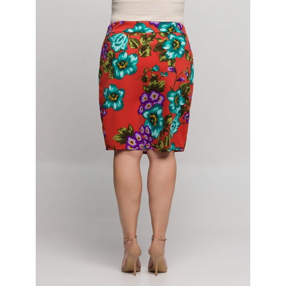 Plus Size Floral Knee Length Pencil Skirt