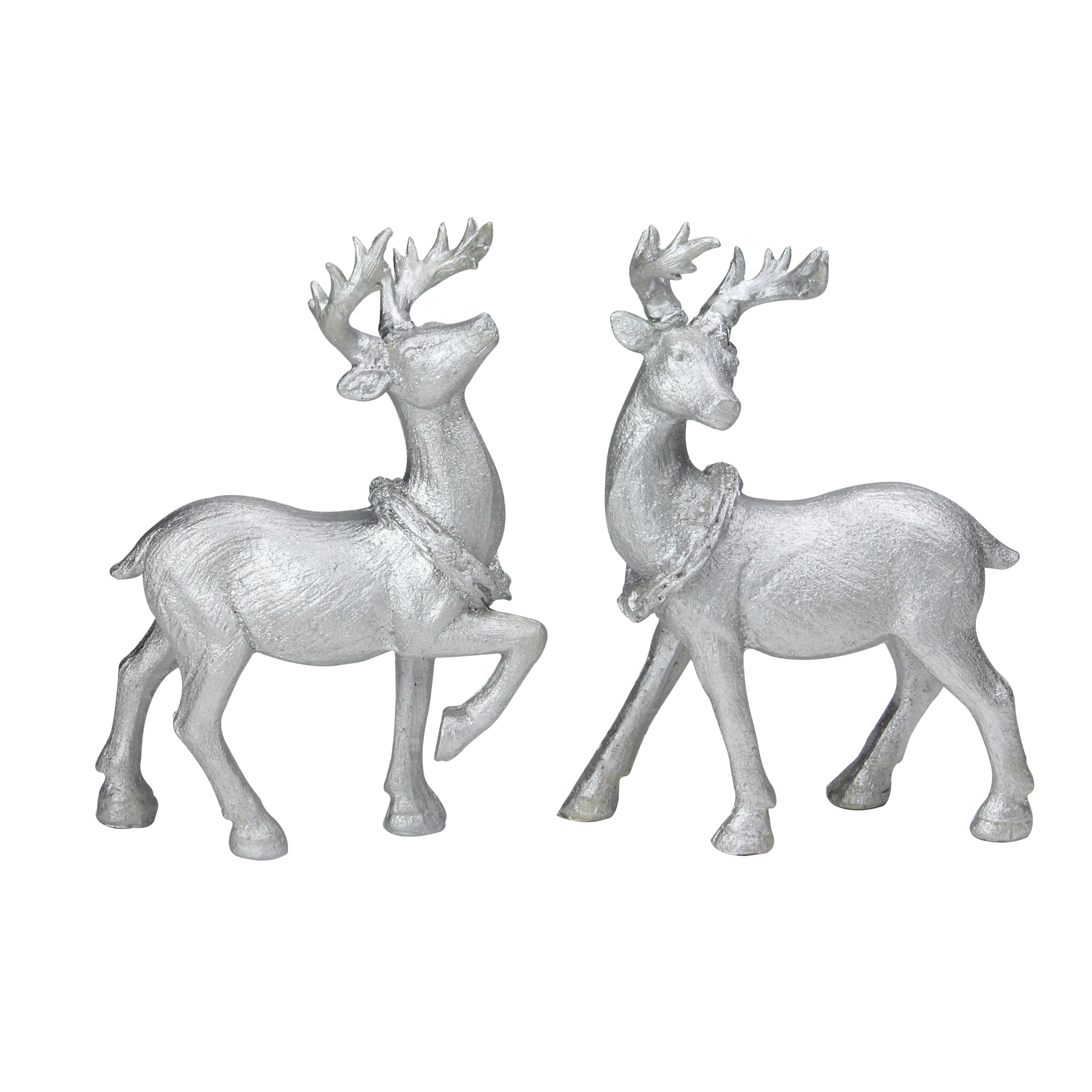 Set of 2 Silver Glitter Dusted Christmas Table Top Reindeer Figures