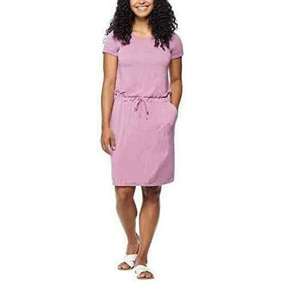 32 Degrees Cool Women's Short Sleeve Comfy Elastic Waist Lux Dress (Heather Rose Cocoa, Large)