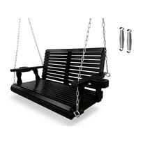 Innovaze 4 Ft Solid Fir Wood Porch Swing with Cup Holders, Heavy Duty 880 LBS , All-Weather Resistant for Outdoor Patio Garden, Black