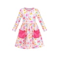 thumbnail image 1 of Robe Fille Douce Florale Rose à Volants avec Poche Manches Longues 4 Ans, 1 of 6