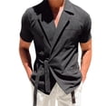 thumbnail image 1 of Camisas Hombre Manga Corta Hombres Moda Primavera Verano Casual Manga corta Turndown Neck Impreso Camisetas Top Blusa (Black, L), 1 of 4
