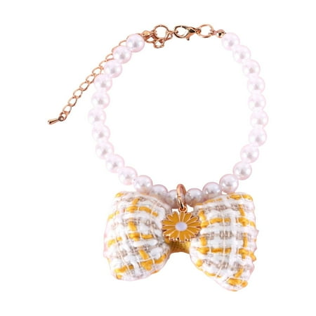 Aruwei Pet Collar Faux Pearl Necklace with Bow Adjustable Cat Neck Circle Princess Jewelry