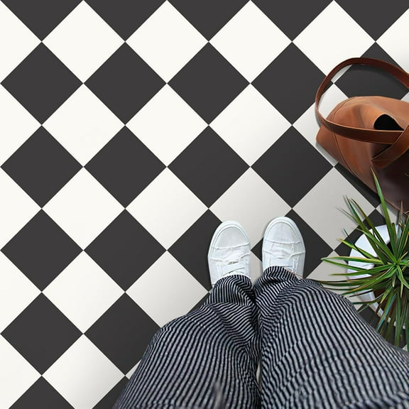40Pcs Peel and Stick Floor Tile, 7.87"x 7.87" Vinyl Flooring Waterproof, DIY Flooring for Bathroom, Kitchen, Fireplace, Pet House, Stairs, Bedrooms, Wall Black White
