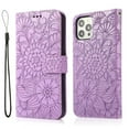 thumbnail image 2 of For iPhone 15 Pro Max Case, Premium Leather Magnetic Closure Flip Wallet Case with Card Holder Cash Slot Stand Function Embossed Flower Pattern Slim Shockproof Lanyard/Strap Cover,Purple, 2 of 7