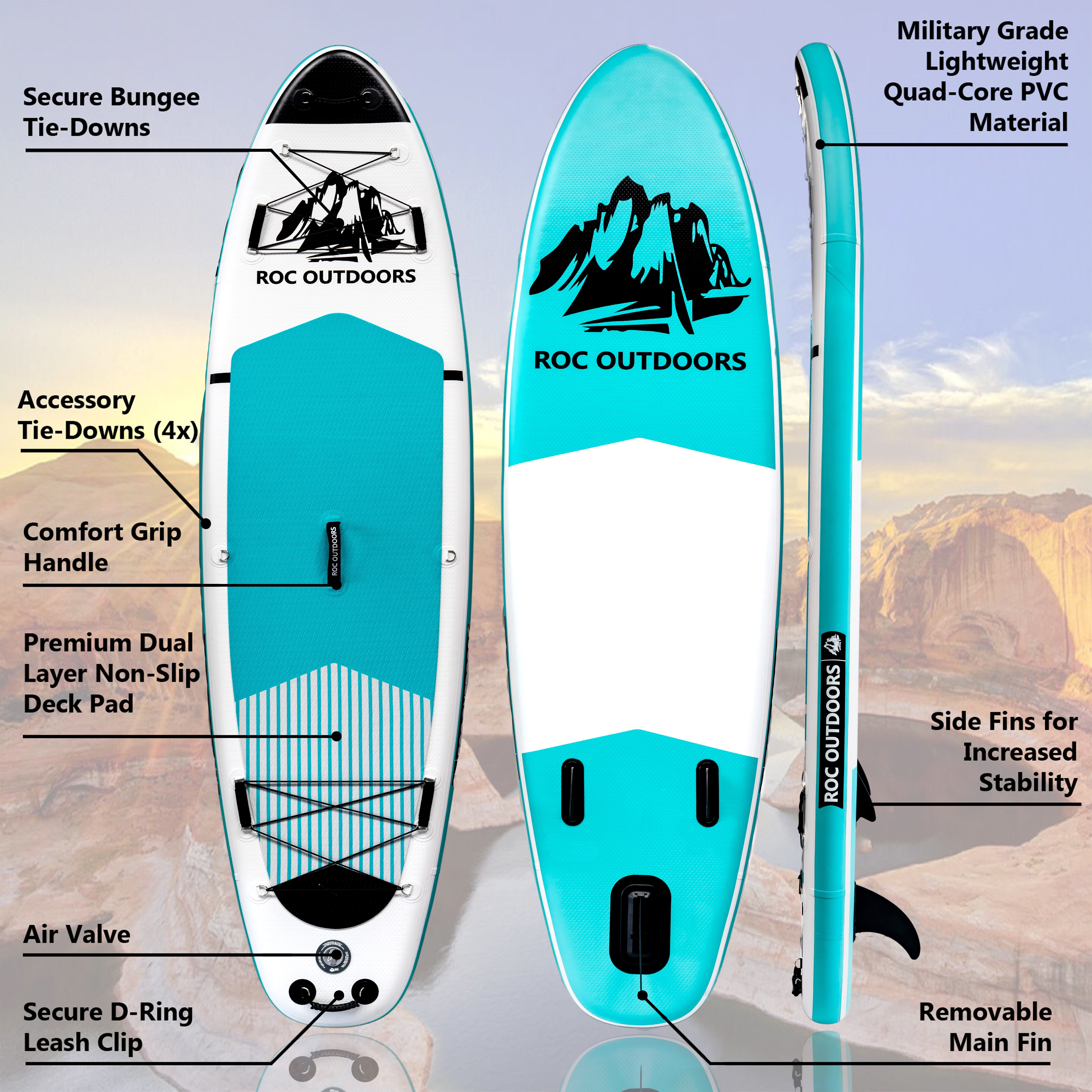 ROC Outdoors Inflatable Stand Up Paddle Boards 10 ft 6 in with Premium SUP Paddle Board Accessories