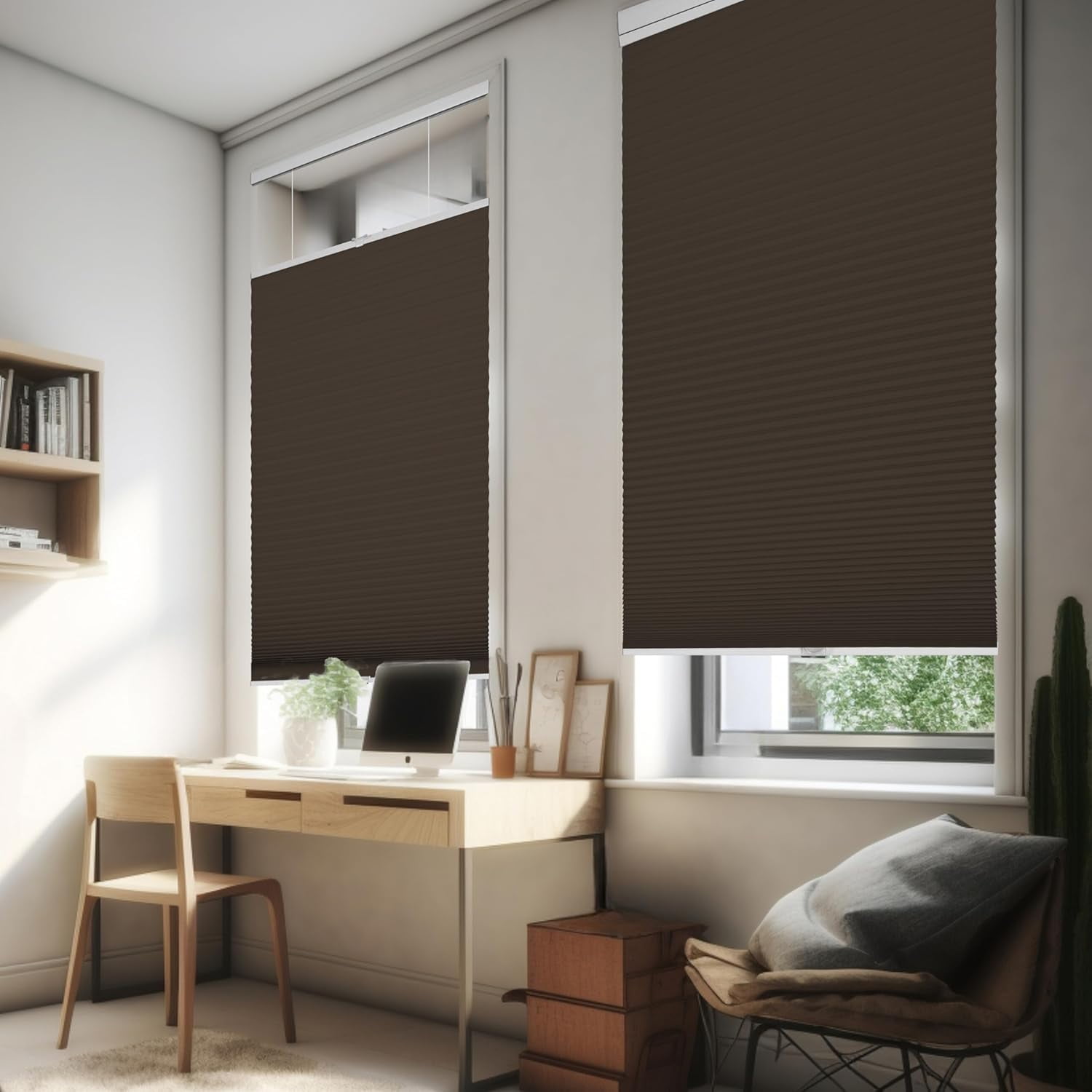 Chicology Brown Blackout Cordless Top Down Bottom Up Cellular Shades 51.75 in. W x 48 in. L