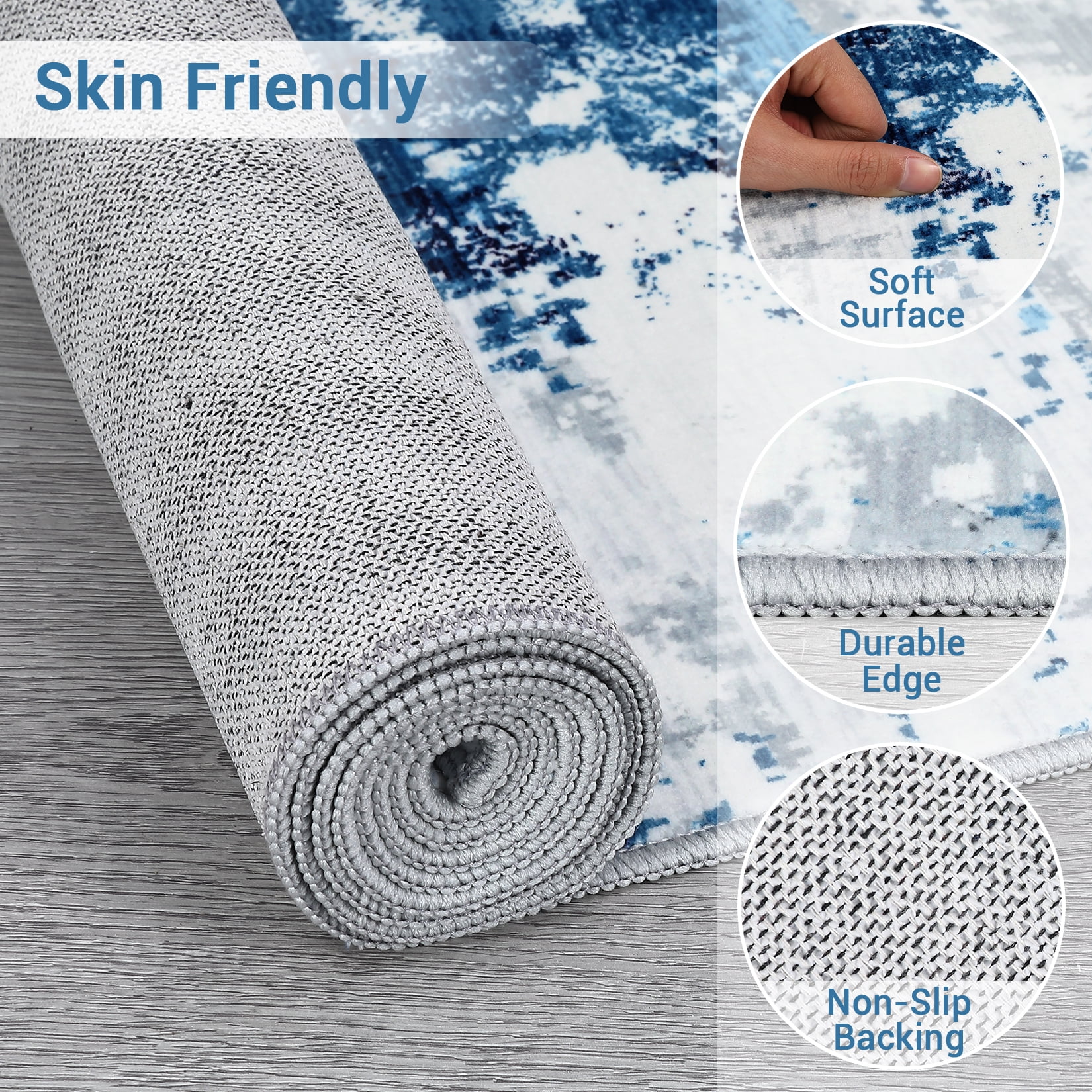 HOMERRY Area Rug 5' x 7' Modern Abstract Rug for Living Room Washable Soft Indoor Floor Carpet, Blue