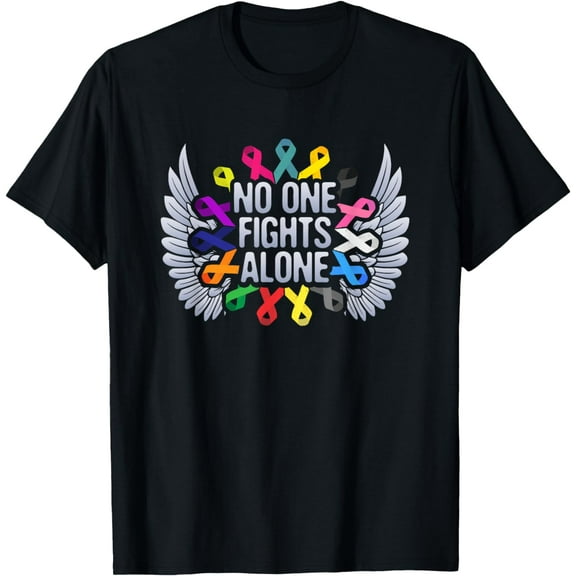 No One Fights Alone Multicolor Ribbon For Cancer Awareness T-Shirt