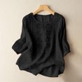 thumbnail image 3 of Women's Floral Embroidered Cotton Linen Shirt Casual Loose 3/4 Sleeve Blouse, 3 of 9
