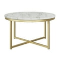 thumbnail image 6 of Lavish Home Round Coffee Table for Living Room, Faux Marble Top Center Table with Metal Crossbeam Base, White/Gold, 6 of 6