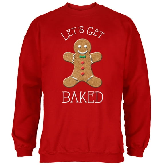 Old Glory Mens Christmas Gingerbread Man Let's Get Baked Long Sleeve Sweatshirt