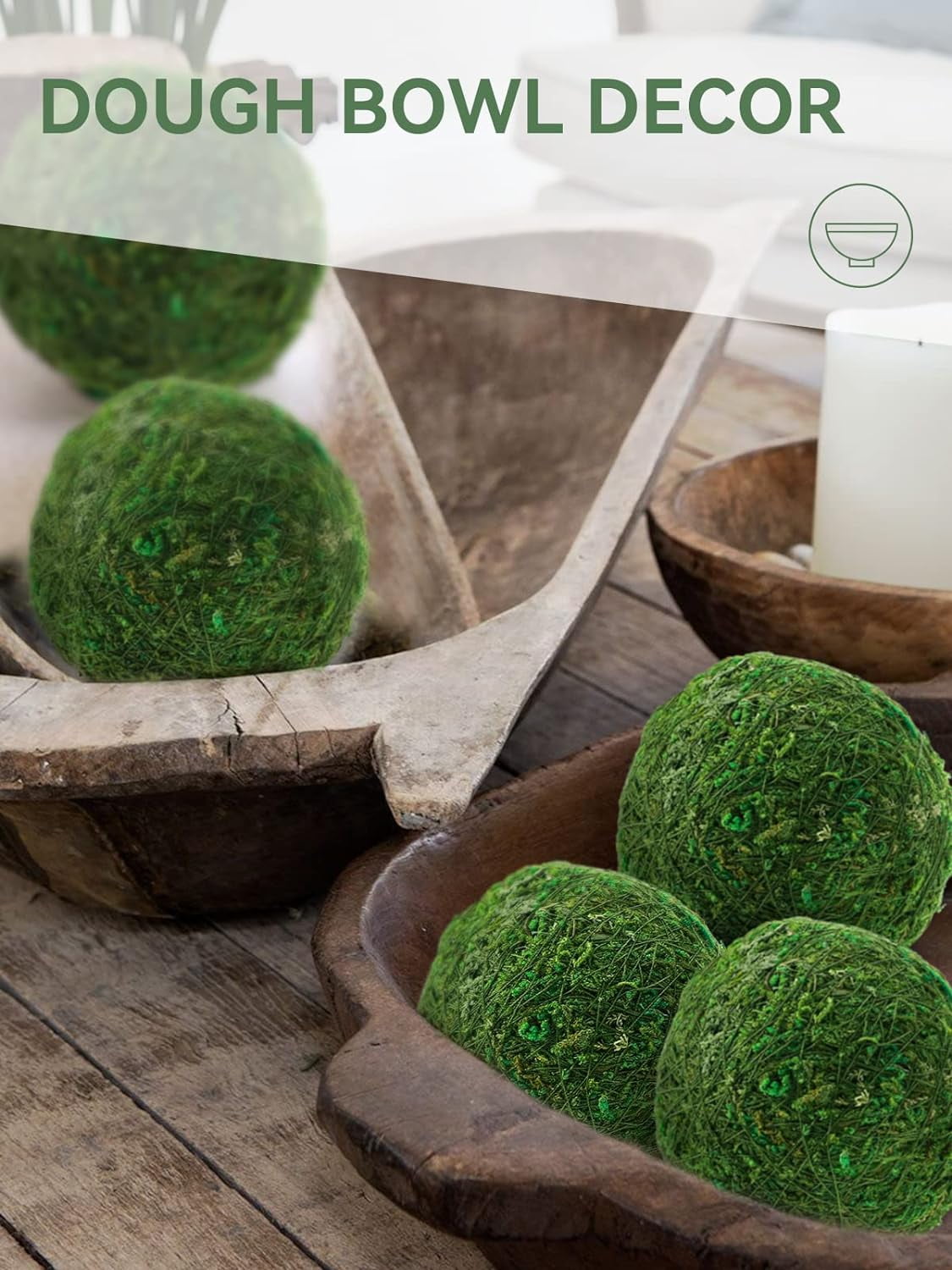 6Pack Decorative Faux Dried Moss Balls- 3" Artificial Green Plant Mossy Globes Handmade Sphere Moss Gift for Home Dough Bowl Vase Chinoiserie Decors Party Wedding Display