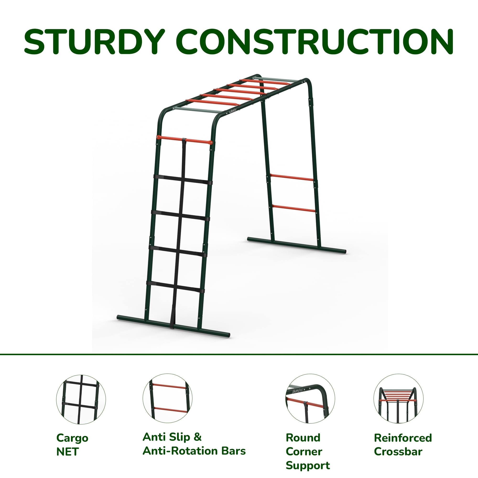 Plum Metal Monkey Bars Climbing Frame, Outdoor Playset, Jungle Gym, Rust Resistance, Easy Assembly, Sturdy, Weatherproof, Ages 3+