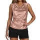 thumbnail image 3 of TaTaai Women's Casual Shiny Top Cowl Neck Sleevelest Draped Design Solid Color Glittery Metallic Blouse Stretchy Slim Fit Spring Summer Daily Party Wear Gift, 3 of 8