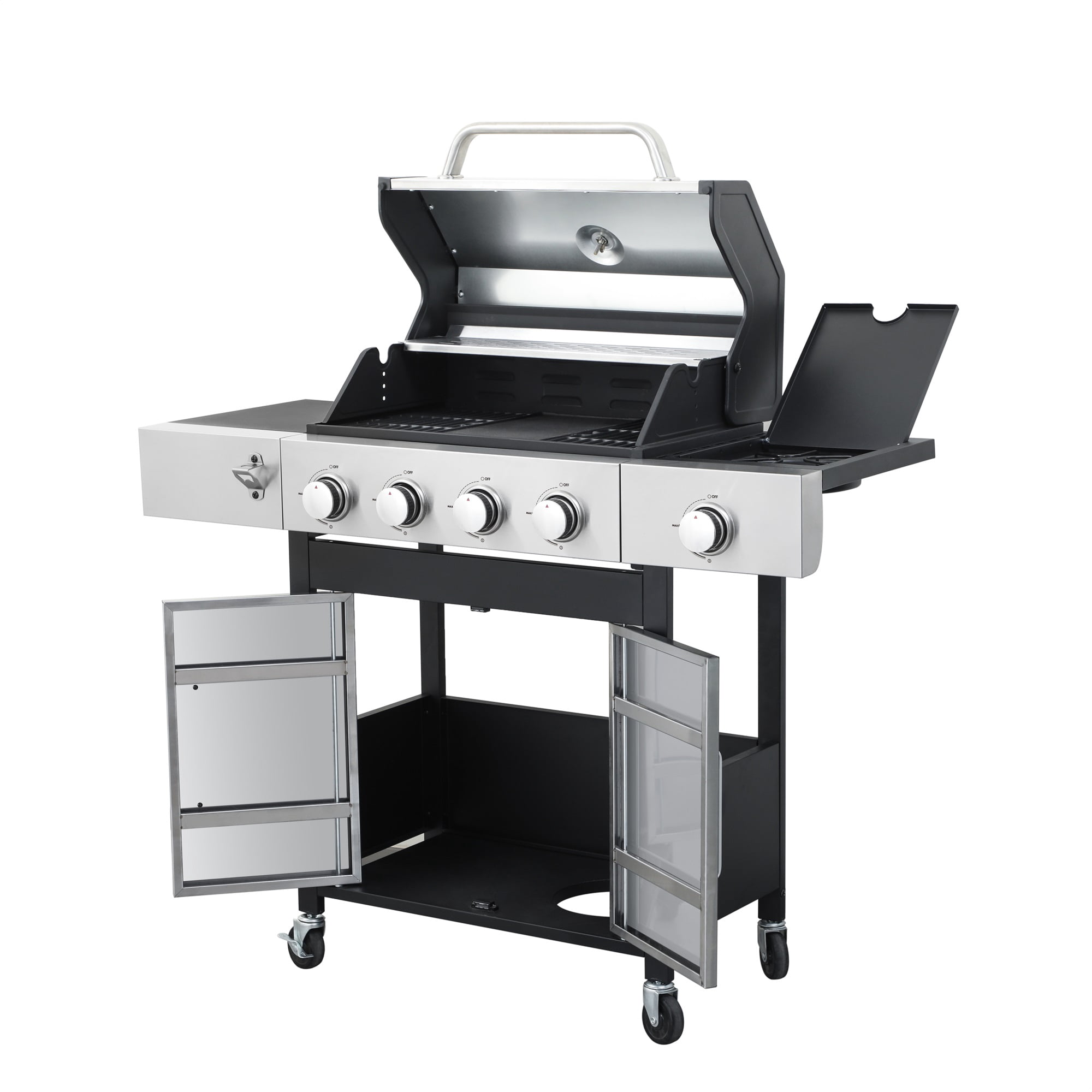Miniyam 4 Burners BBQ Propane Gas Grill with Side Burner for Outdoor Barbecue, 46790 BTU Output