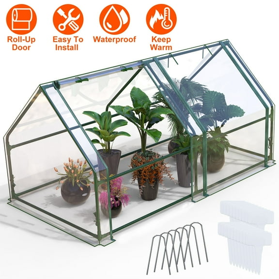 Moclever Portable Mini Greenhouse, 71x33x37in Garden Greenhouse with Roll-Up Zipper Doors Waterproof UV-Resistant PVC Cover Hot House for Garden Patio Backyard