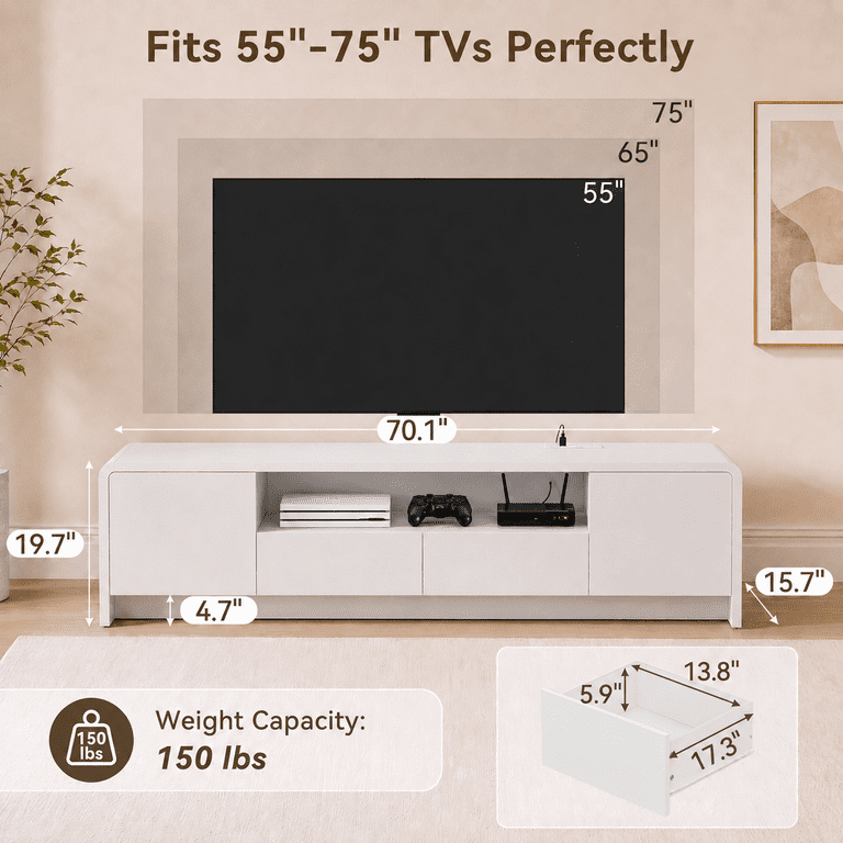 Lacoo 70 Inch TV Stand for 55-75 Inch TVs, Entertainment Center with 2 Drawers and Storage Cabinets, Media Console for Living Room , Black