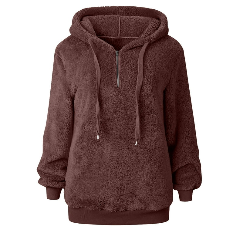 jsaierl Sherpa Hoodies for Women Quarter Zip Pullover Long Sleeve