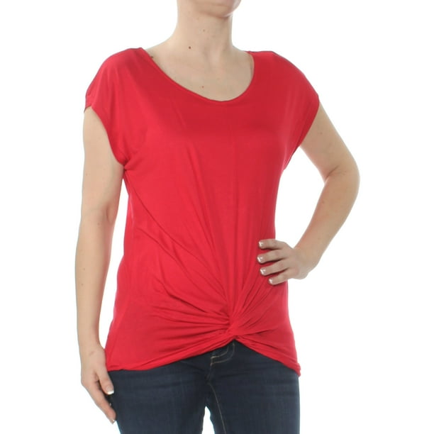 INC INC Womens Red Twist Front Short Sleeve Scoop Neck Top Size L