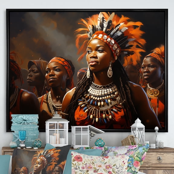 Designart "Zulu Festive Revelry in Brown" People Framed Wall Art - Global Brown African Tribal Hallway Framed Wall Art Decor