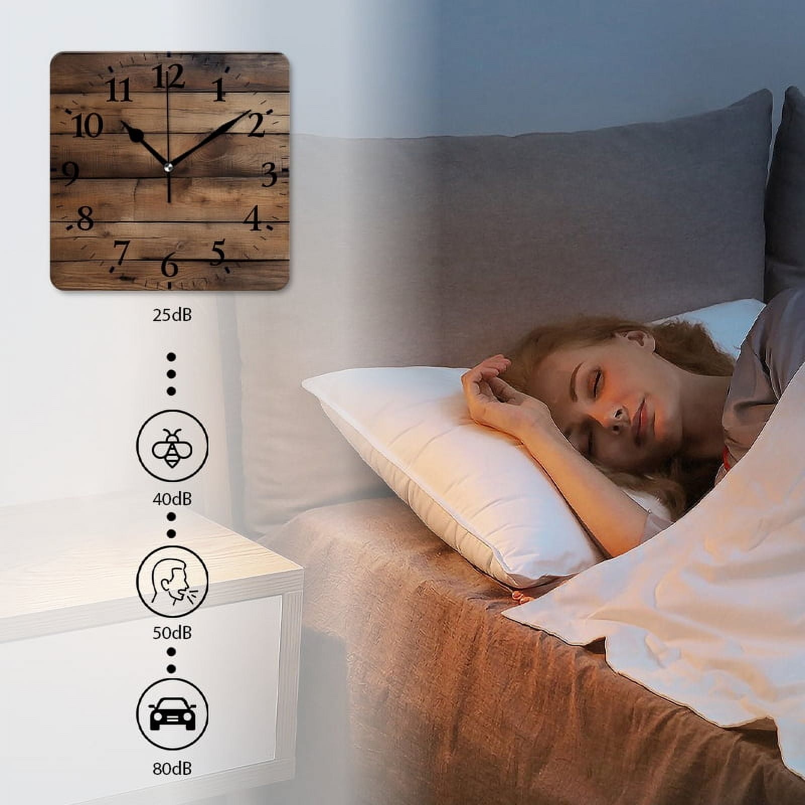 Square Wall Clock,Aged Wood Planks,Silent Non-Ticking Wall Clock Decor for Home Office Kitchen Living Room Bedroom(14inch)