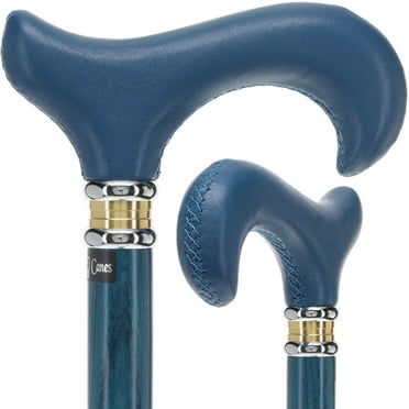 Stylish Walking Sticks – Black Leather Wrapped Derby Walking Cane with Leather Shaft and Two Tone Collar – Colorful Best Gift for Men and Women Light Weight & Safe to Walk