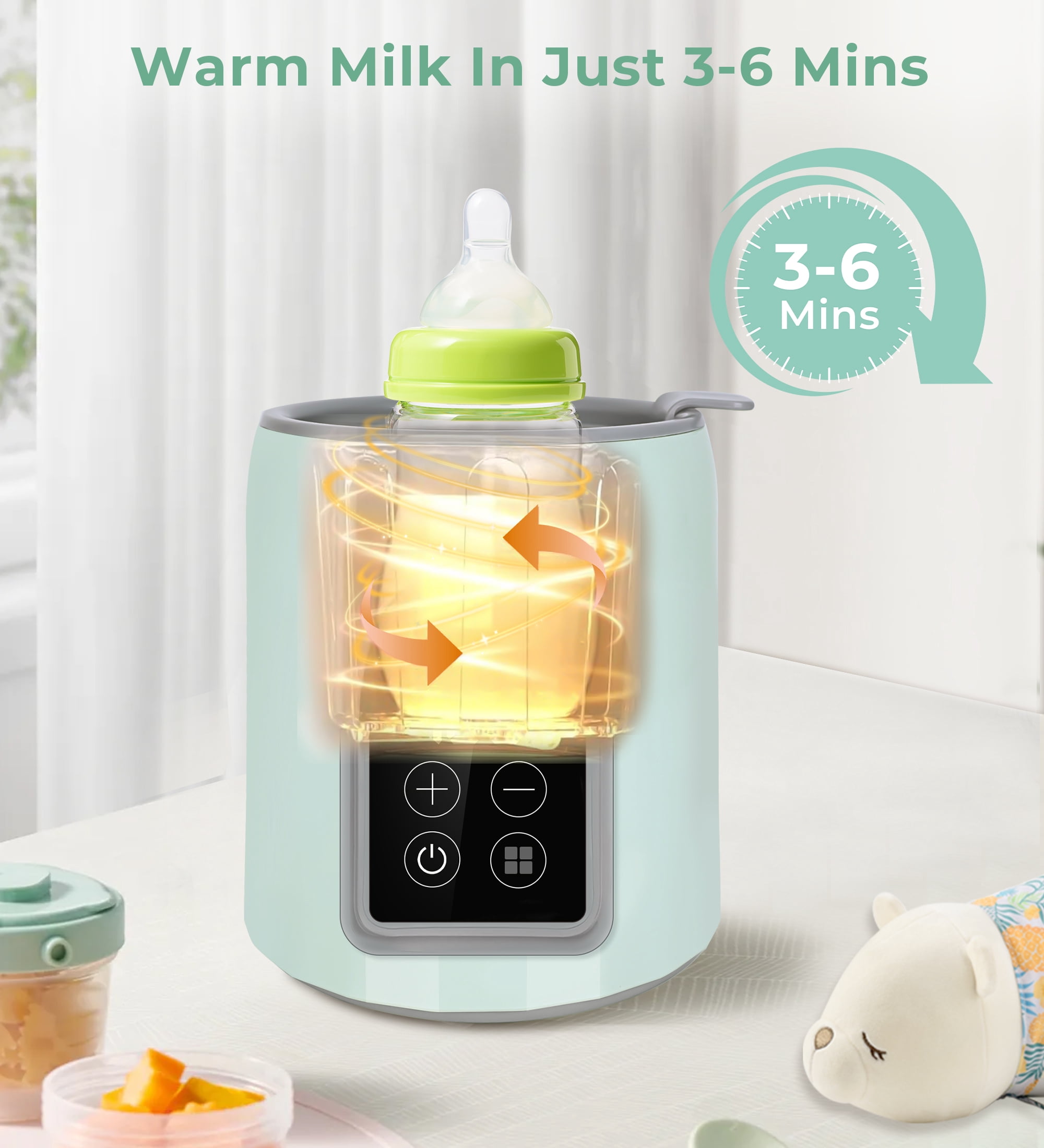 RUPOUN Bottle Warmer, 4 in 1 Fast Baby Milk Portable Warmer with Timer and Temperature Control for Breastmilk or Formula, with Defrost, Sterilizer, Keep, Heat Food, Green