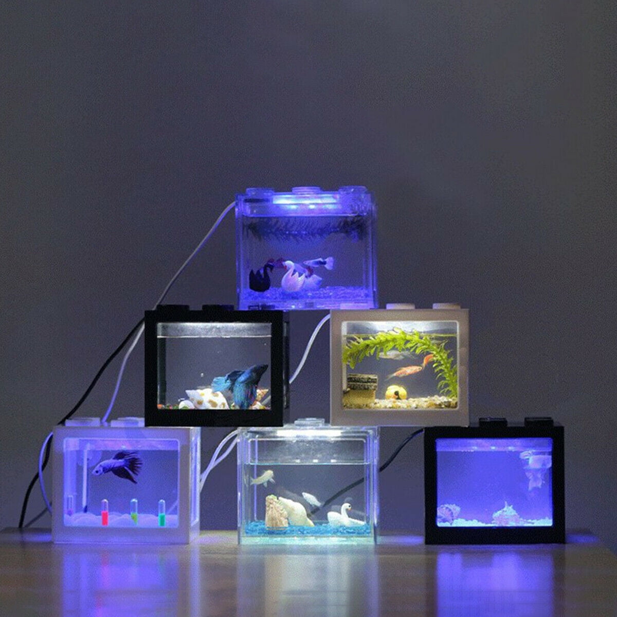 NWHEBET Mini Cube Fish Tank,Stackable Aquarium Building Block Design Fish Tank Block Reptile Box Office Table Decoration Ocean Micro-Landscape Box Miniature Pet Box