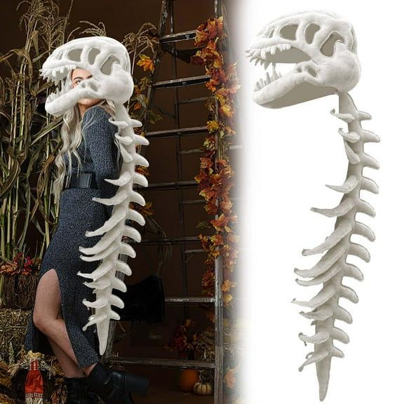 Spinosaurus Plush Dino Outfit, Funny 3D Halloween Realistic Dinosaur Skeleton Costume Set, with Spine Extension for Parties, Quick-Change, Machine Washable Gray/116cm
