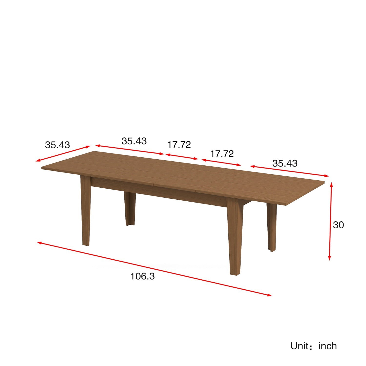 106.3" Extendable Dining Table, Large Woodgrain Kitchen Table with Expandable Design, Modern Rectangular Dining Room Table for Family Meals, Office, Study & Gathering Spaces, Oak