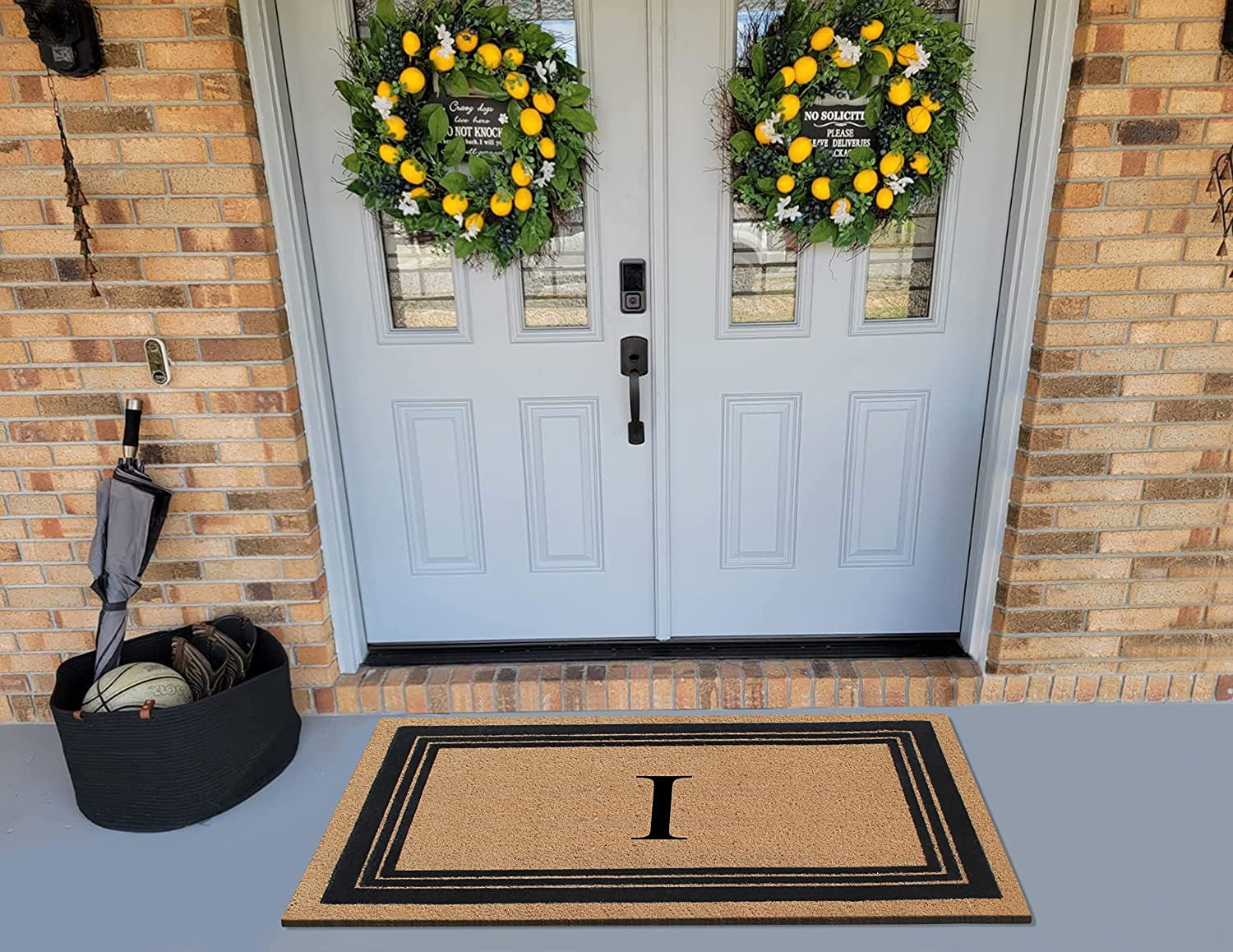 A1HC Natural Coir Monogrammed Entrance Door Mats, Durable Large Outdoor Rug, Non-Slip, Flock Doormat, Thin-Profile Heavy Duty Door Mat, Indoor Outdoor Front Door, High Traffic Areas, 24" X 39"