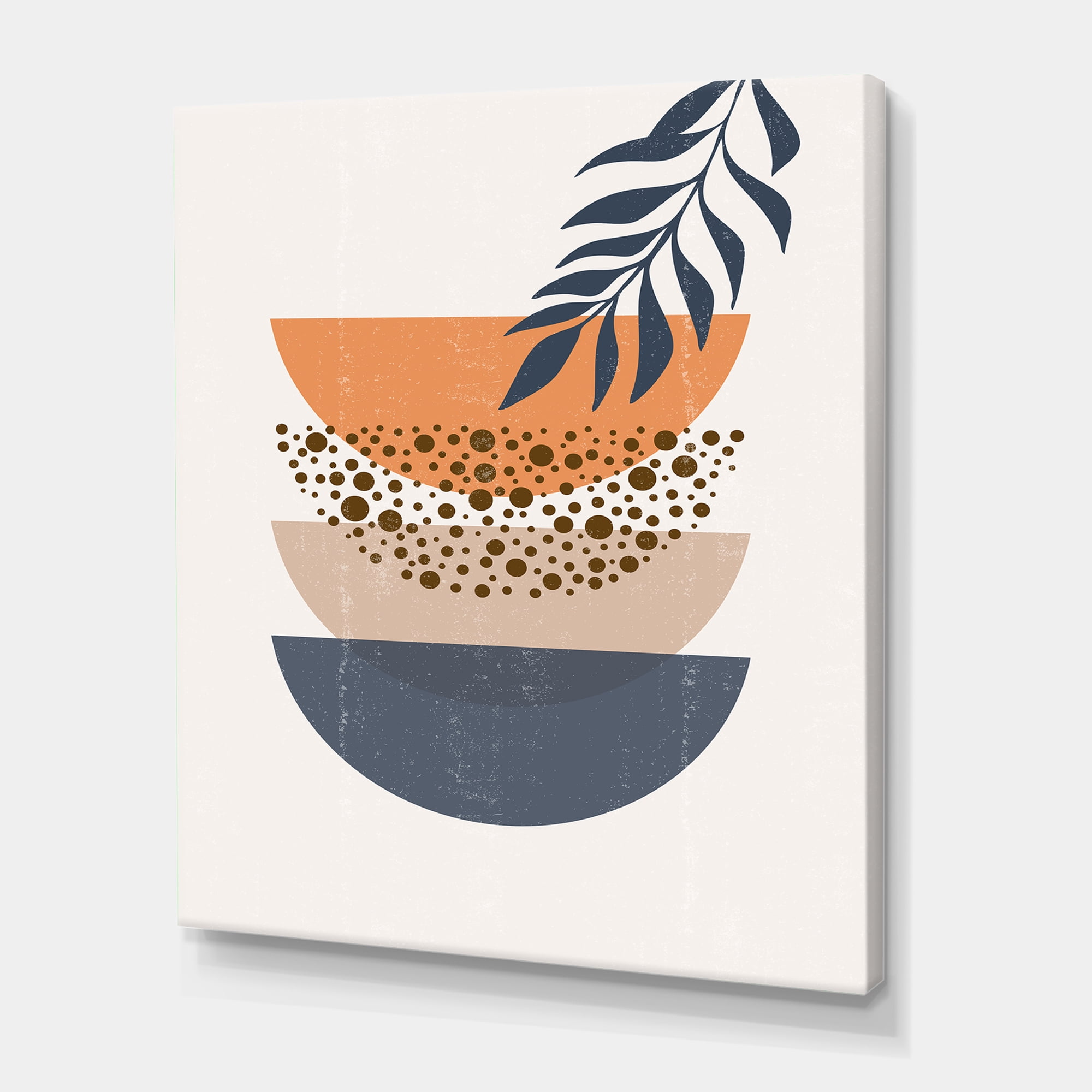 Designart ' Abstract Geometrical Moon and Sun With Leaf IV ' Modern Canvas Wall Art Print