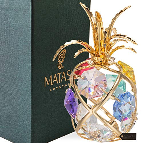 Matashi 24K Gold Plated Crystal Studded Pineapple Ornament Home Decorative Tabletop Showpiece for Living Room Gift for Christmas Valentines Day Mother
