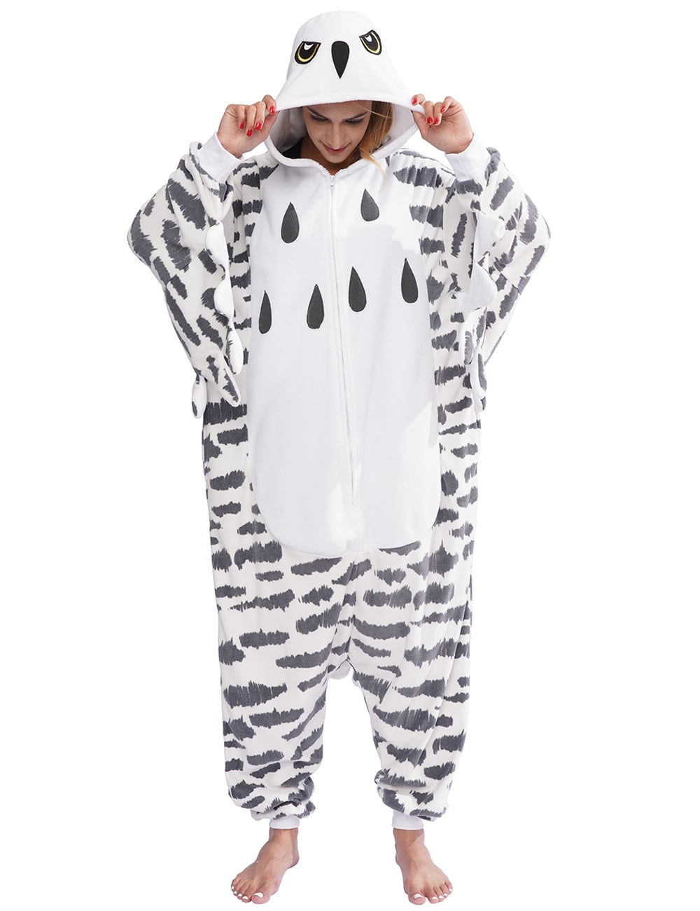vavalad Unisex Adult Snowy Owl Onesie Pajamas Animal Christmas Costume Homewear