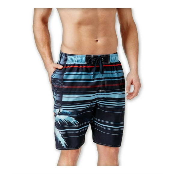 Newport Blue Mens Striped Palm Swim Bottom Board Shorts, Blue, Small