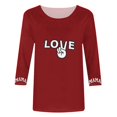 thumbnail image 4 of Hauts pour Femmes Manches Trois-Quarts Cœur Saint-Valentin Col Rond Imprimé Décontracté T-Shirt Ample Rouge TTG, 4 of 5