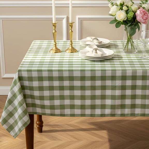 Green and White Gingham Tablecloth, Spring Plaid Waterproof Table Cover for St Patrick''s Day, Indoor Dining, Kitchen Table, Garden Picnic, Washable Rectangle Tablecloth, W60 x L84 in