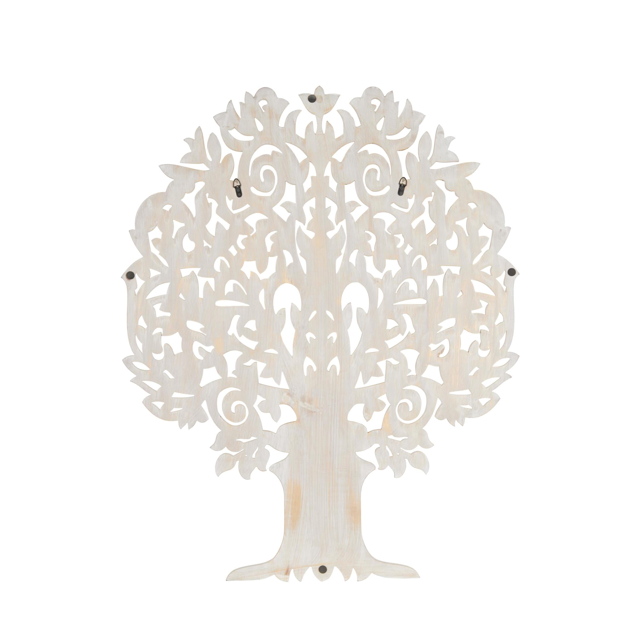 DecMode Gold Wooden Handmade Carved Tree Wall Decor with Scroll Details