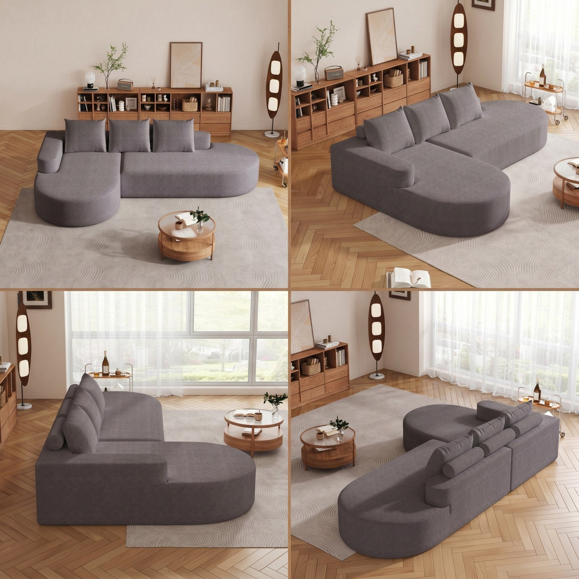 Sailvan 108.5" Modern Curved Chenille Sectional Sofa, Modular L-Shaped Couch with 3 Pillows Grey